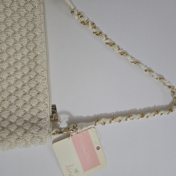 Lina Cream Crocheted Shoulder Bag Gold Chain Strap NWT - Picture 8 of 12